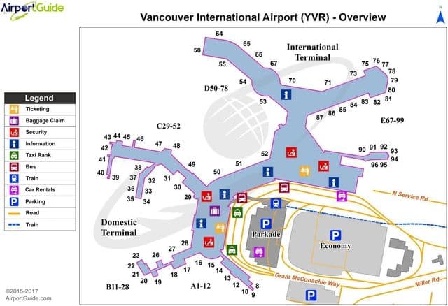 Mapa do terminal do aeroporto de Vancouver
