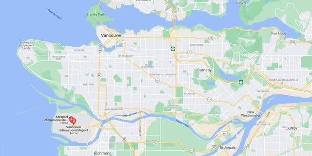 Mapa dos aeroportos de Vancouver