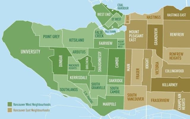 Mapa dos bairros de Vancouver