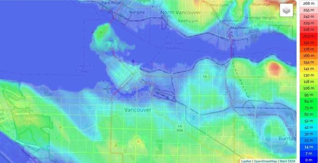 Mapa de elevação de Vancouver